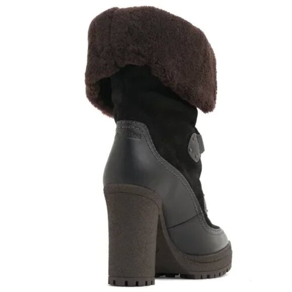 See by Chloe Claudie Shearling Leather Suede Boots SZ IT38 US 7 - 7.5 in Black - Picture 5 of 7